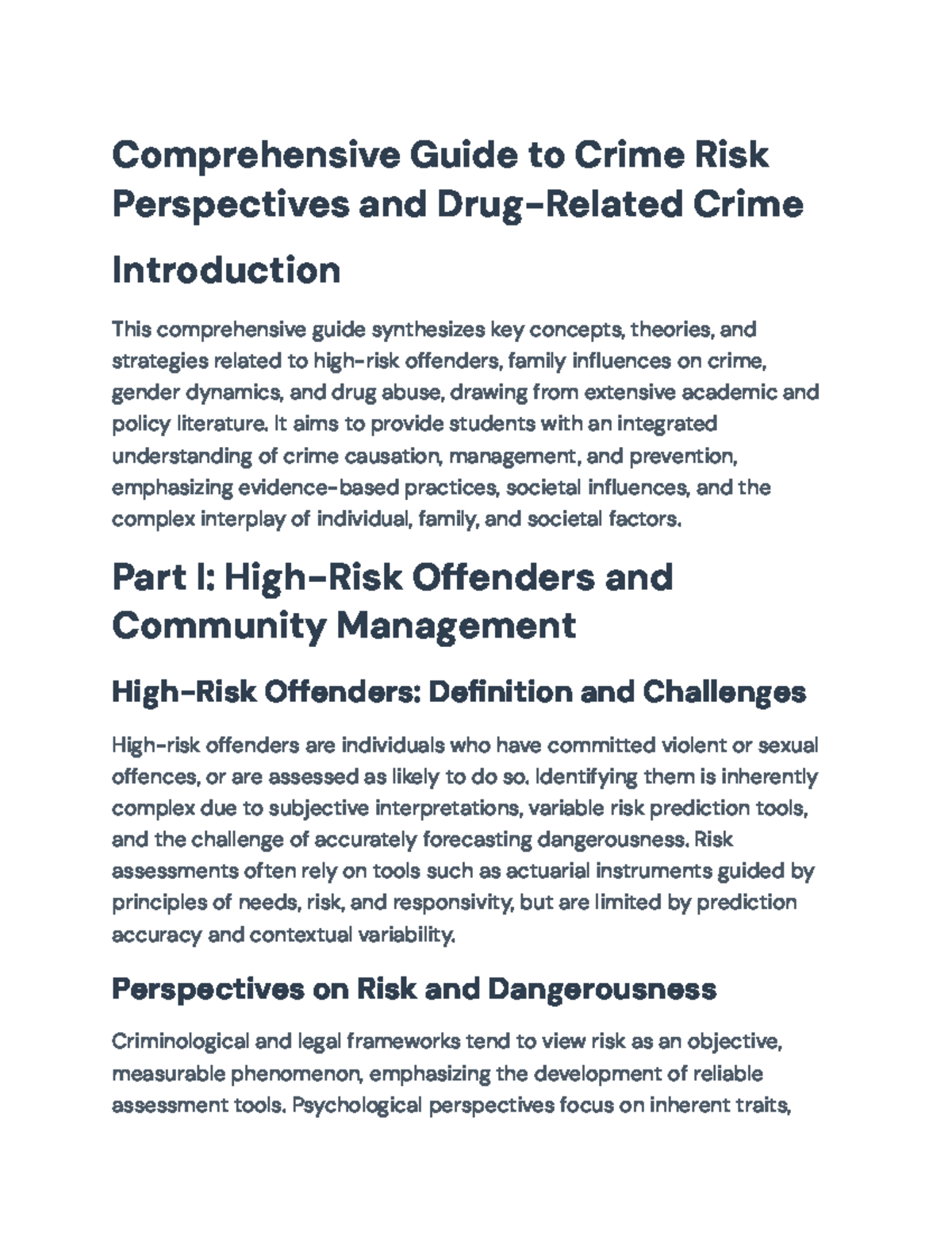 Comprehensive Guide to Crime Risk Perspectives and Drug Issues (CRJ 101 ...