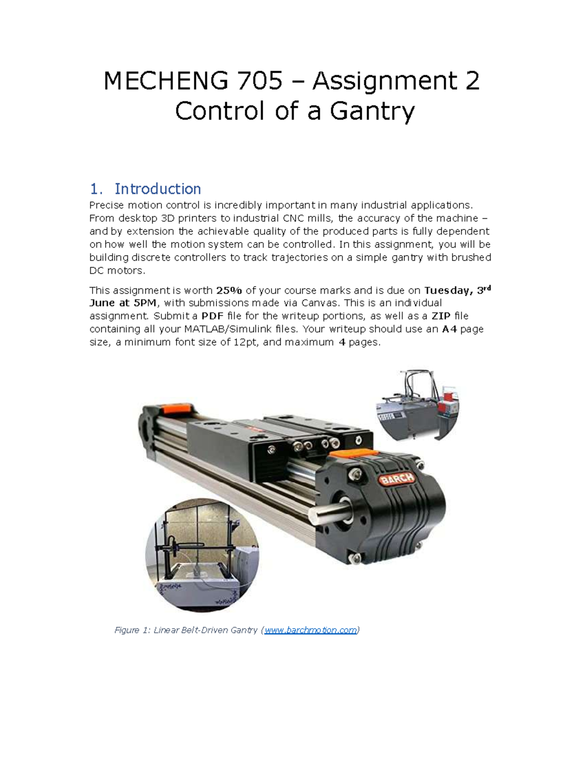 MECHENG 705 Assignment 2: Control of a Gantry System Analysis - Studocu