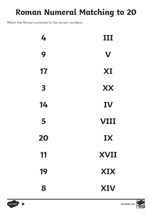 Roman Numerals Worksheet Answers - Translation & Calculations - Studocu