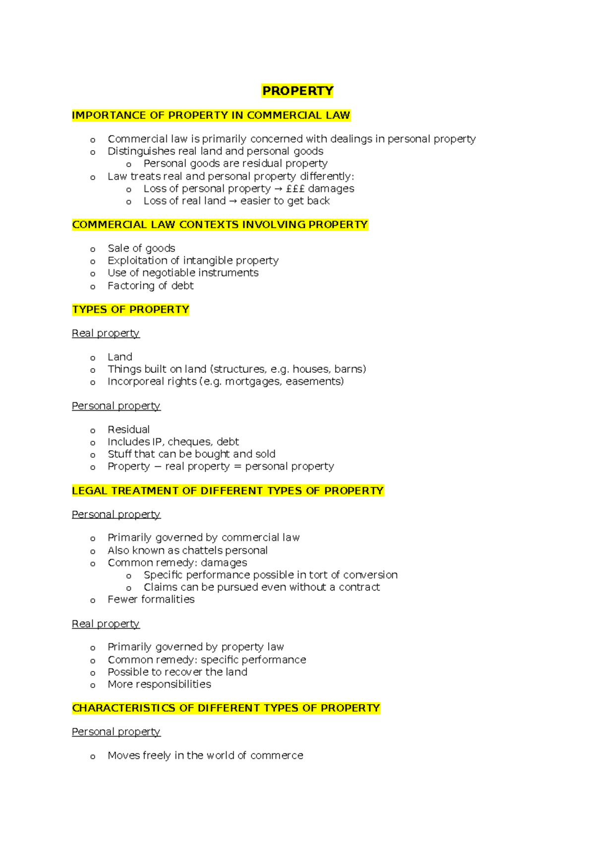 PROPERTY IN COMMERCIAL LAW: TYPES, ACQUISITION, AND OWNERSHIP - Studocu