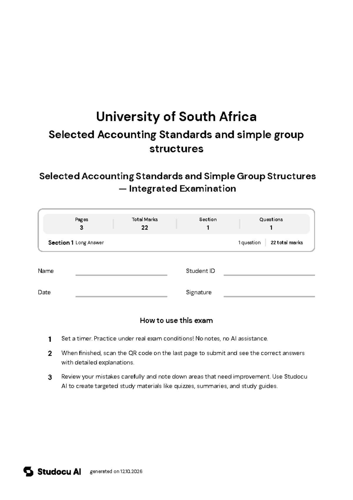 Integrated Exam on Group Accounting under IFRS 10 - Studocu