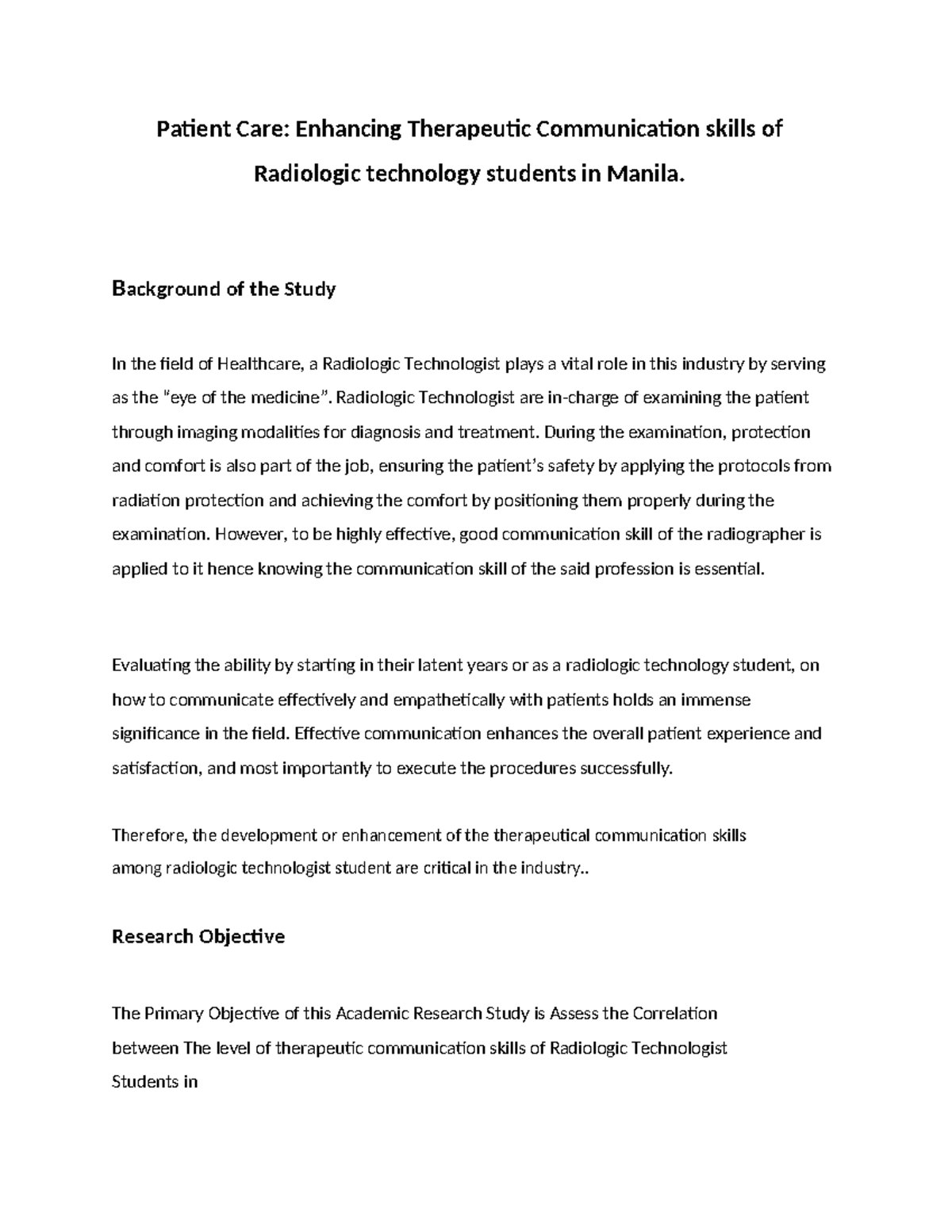 Enhancing Therapeutic Communication Skills in Radiologic Tech Students ...