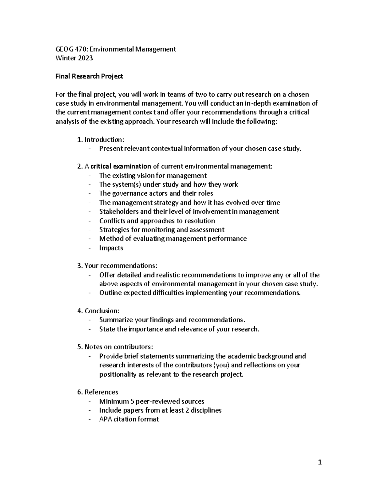 GEOG 470 Final Research Project Guidelines for Winter 2023 - Studocu