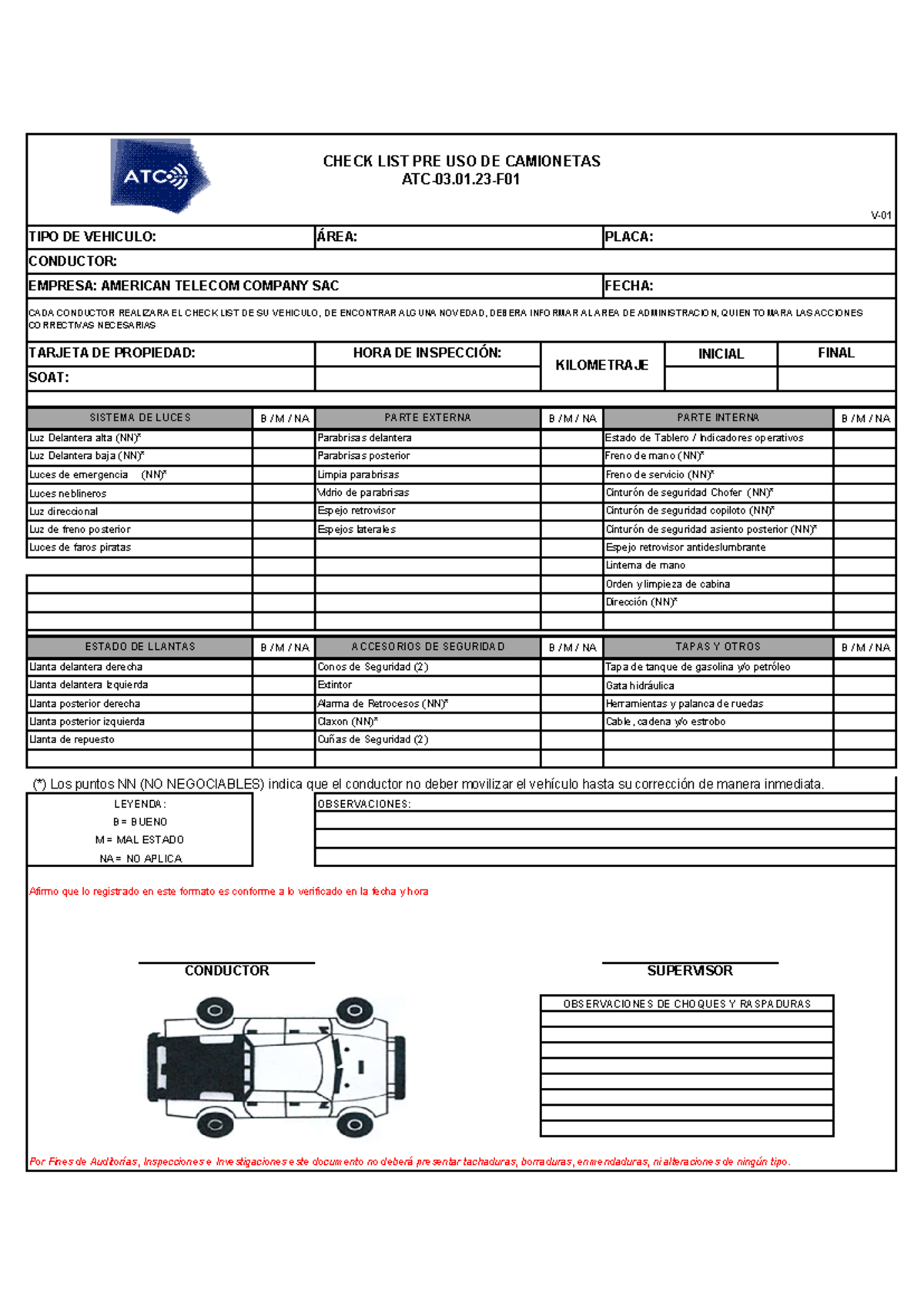 Check List Inspección Camionetas ATC-03.01.23-F - Document Preview