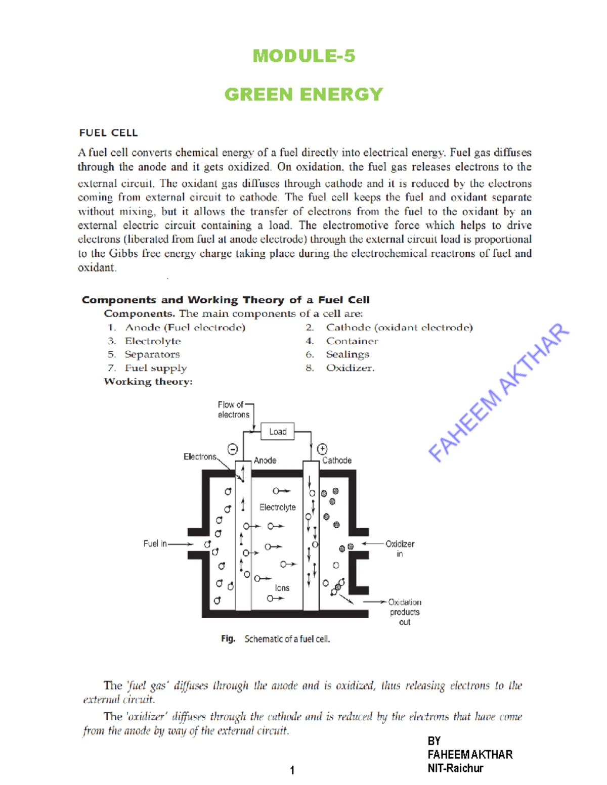 RES Module-5 - Green Energy Notes and Hydrogen Challenges - Studocu