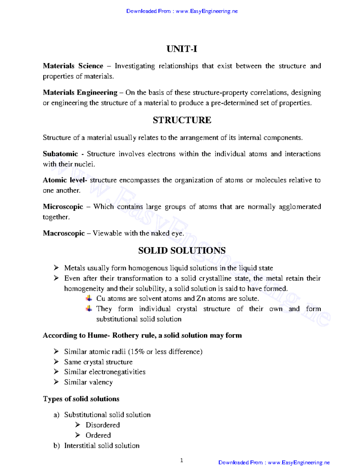 Engineering Materials and Metallurgy: Lecture Notes on Solid Solutions ...