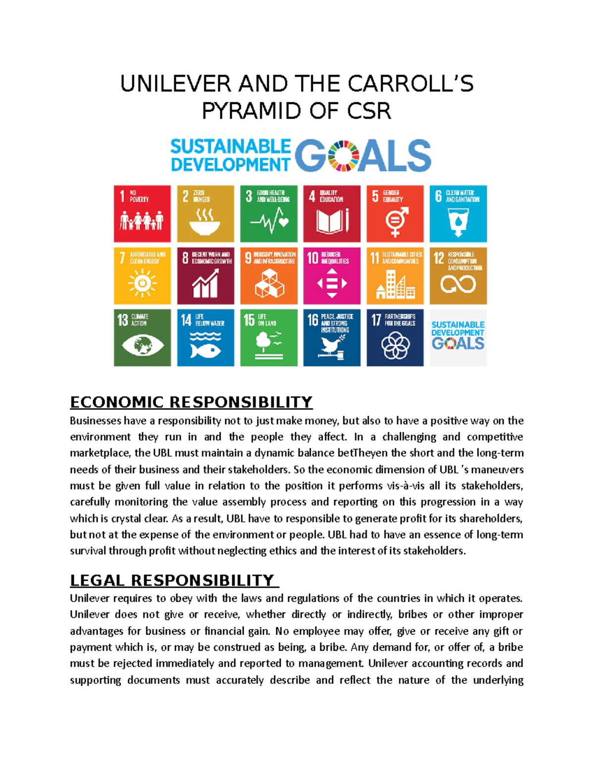 Unilever's CSR Strategies: Balancing Ethics, Legal, & Economic Duties ...