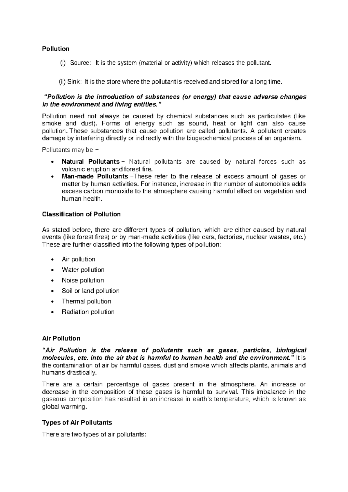 EVS Unit 2 Notes: Comprehensive Overview of Pollution Types - Studocu