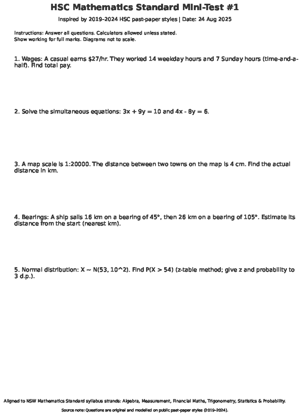 HSC Mathematics Standard 10 Mini Tests (2019-2024) - Studocu