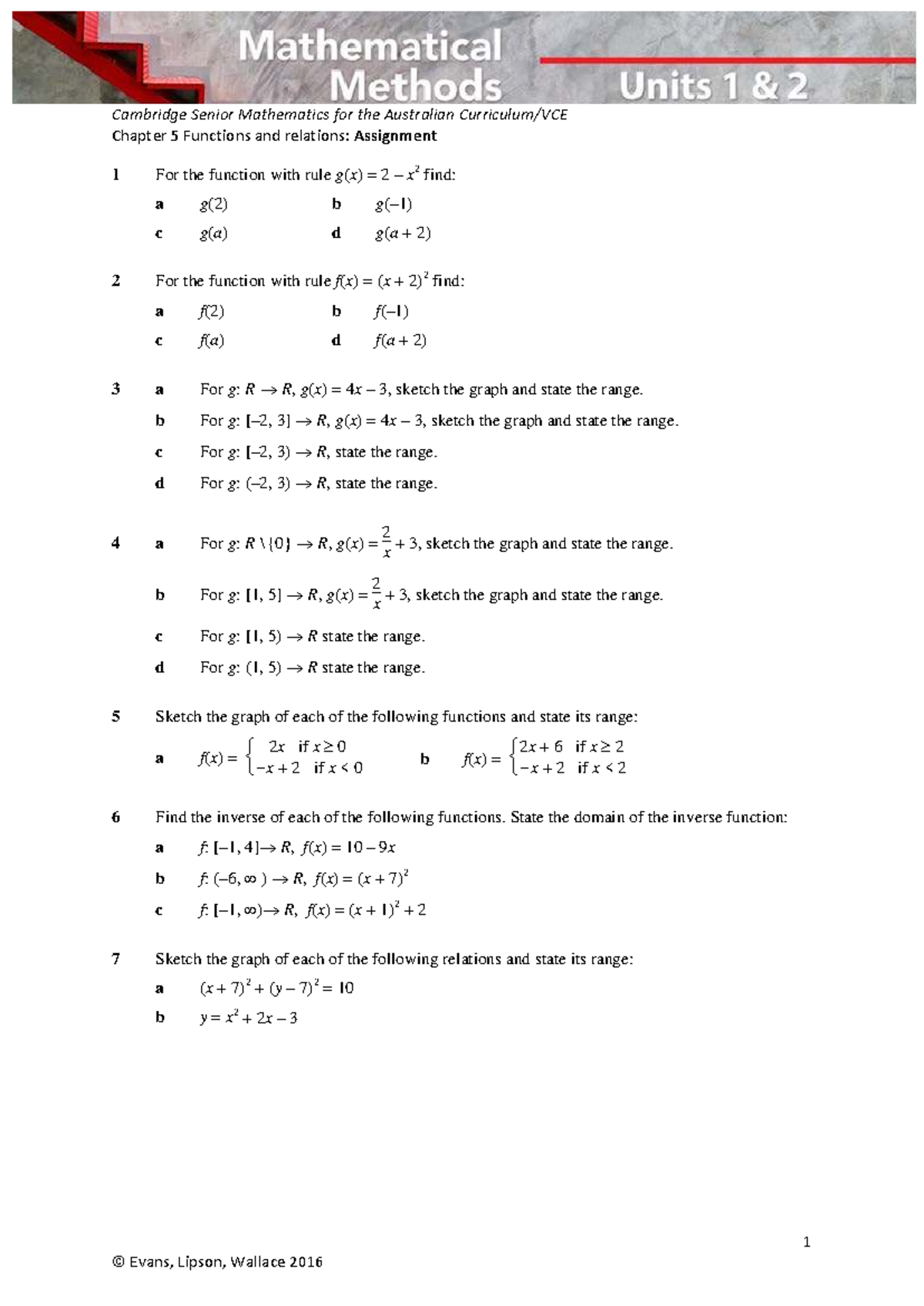 Cambridge Senior Mathematics (AUS) Chapter 5 Functions & Relations ...
