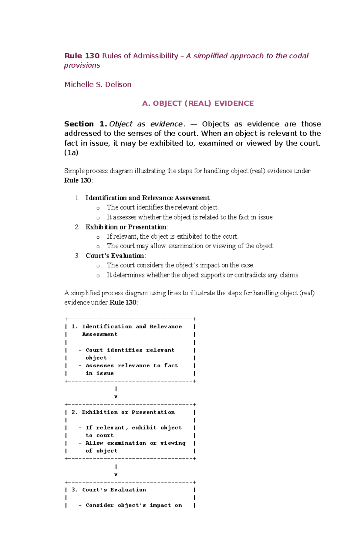 Simplified Guide to Rule 130: Admissibility of Evidence Overview - Studocu