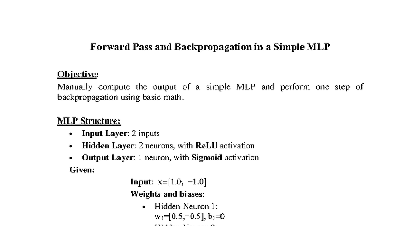 L7. ANN Exercises: Forward Pass & Backpropagation in MLP - Studocu