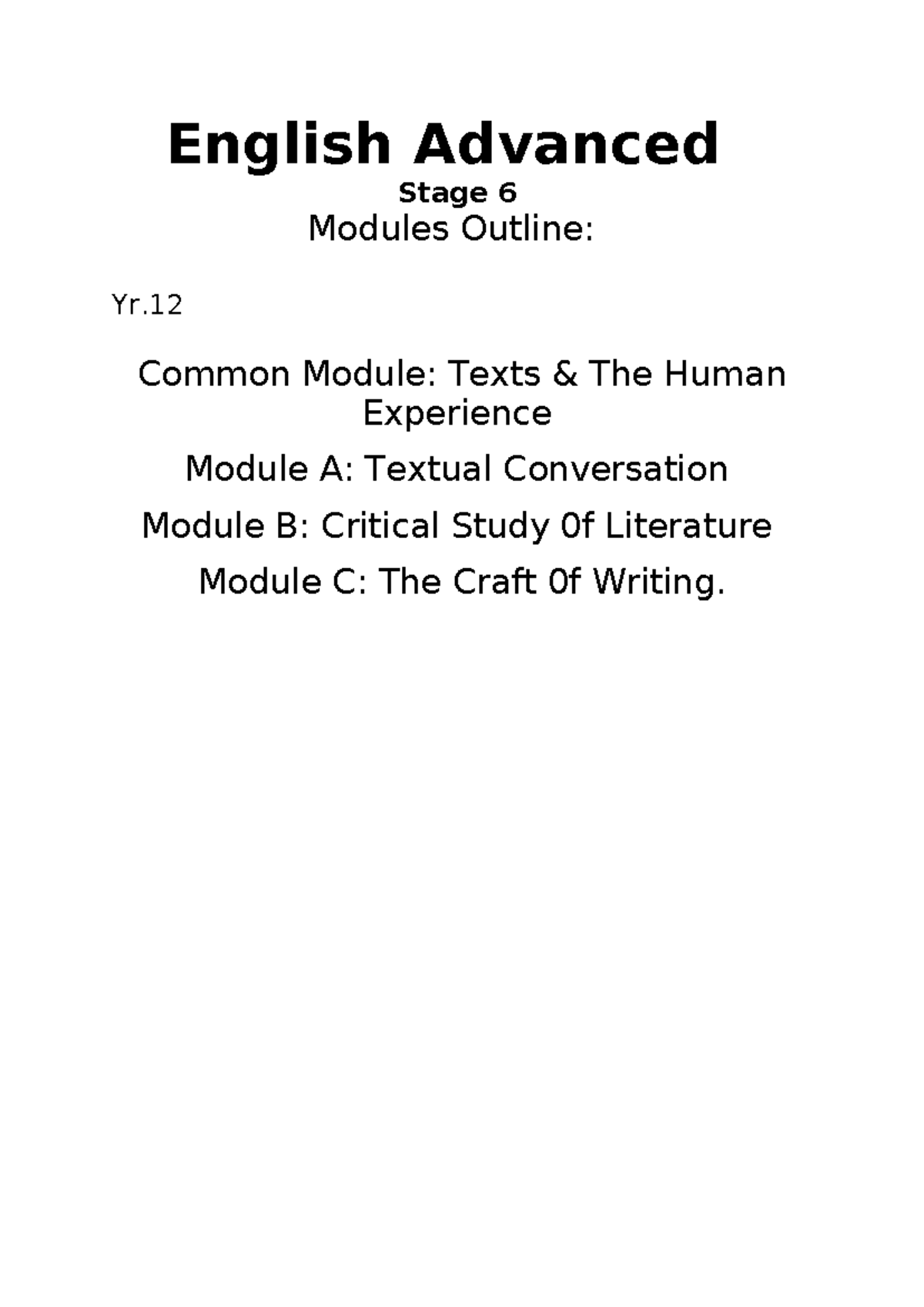 English Advanced Year 12 Syllabus Overview and Module Breakdown - Studocu