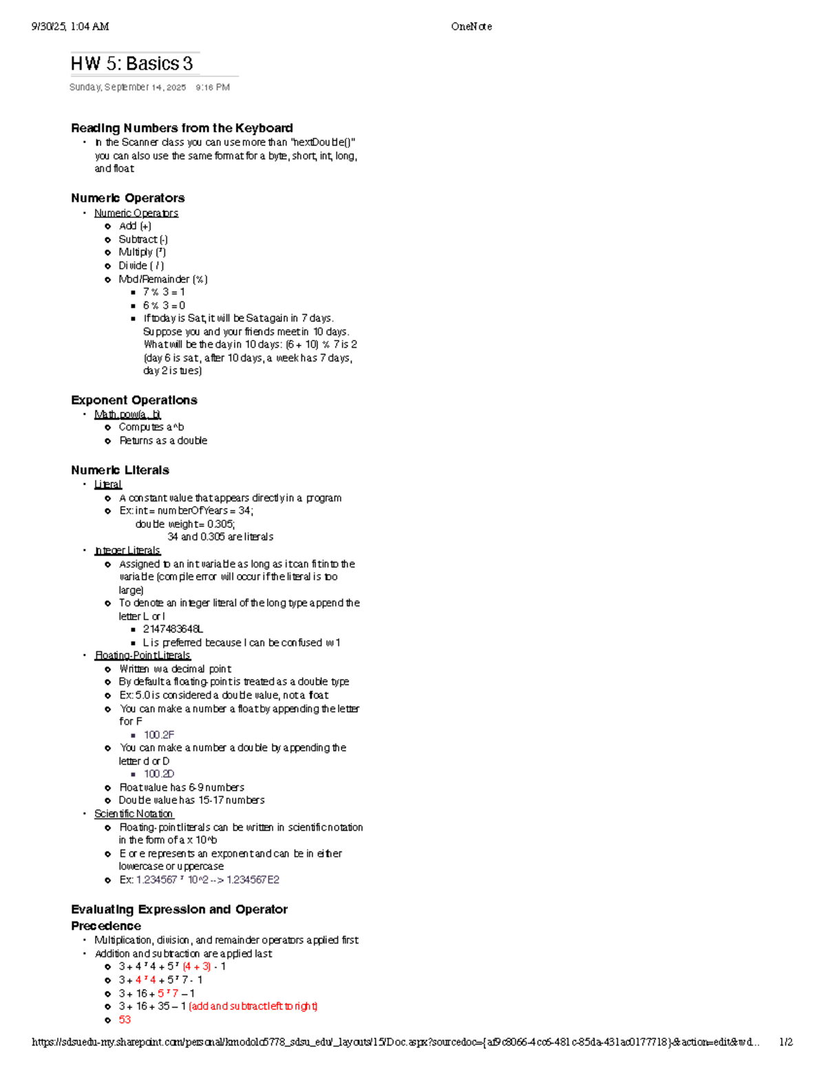 HW 5: Java Basics - Floating-Point Literals & Day Calculation - Studocu