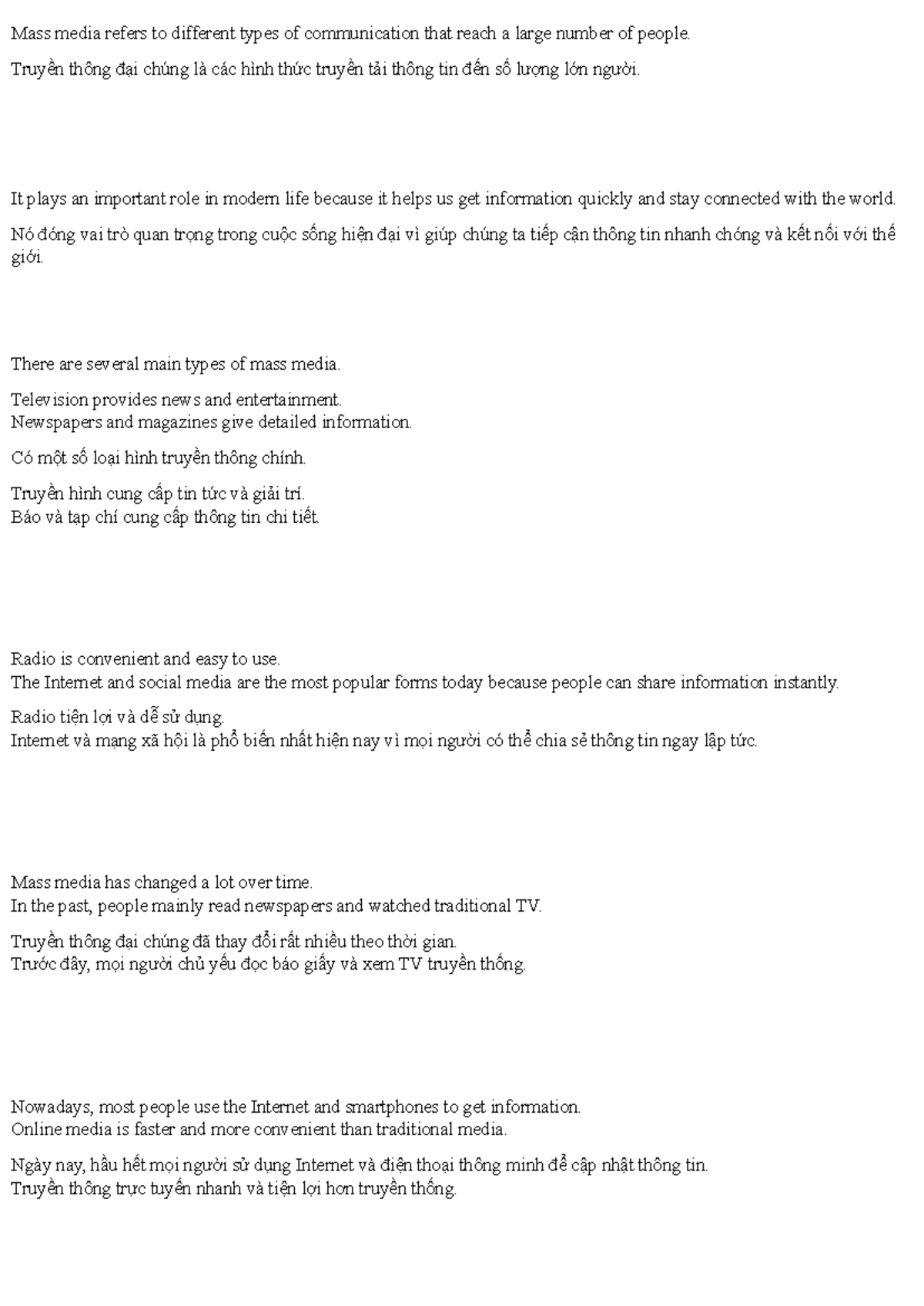 Unit 7 - Mass Media: Types and Evolution in Modern Life - Studocu