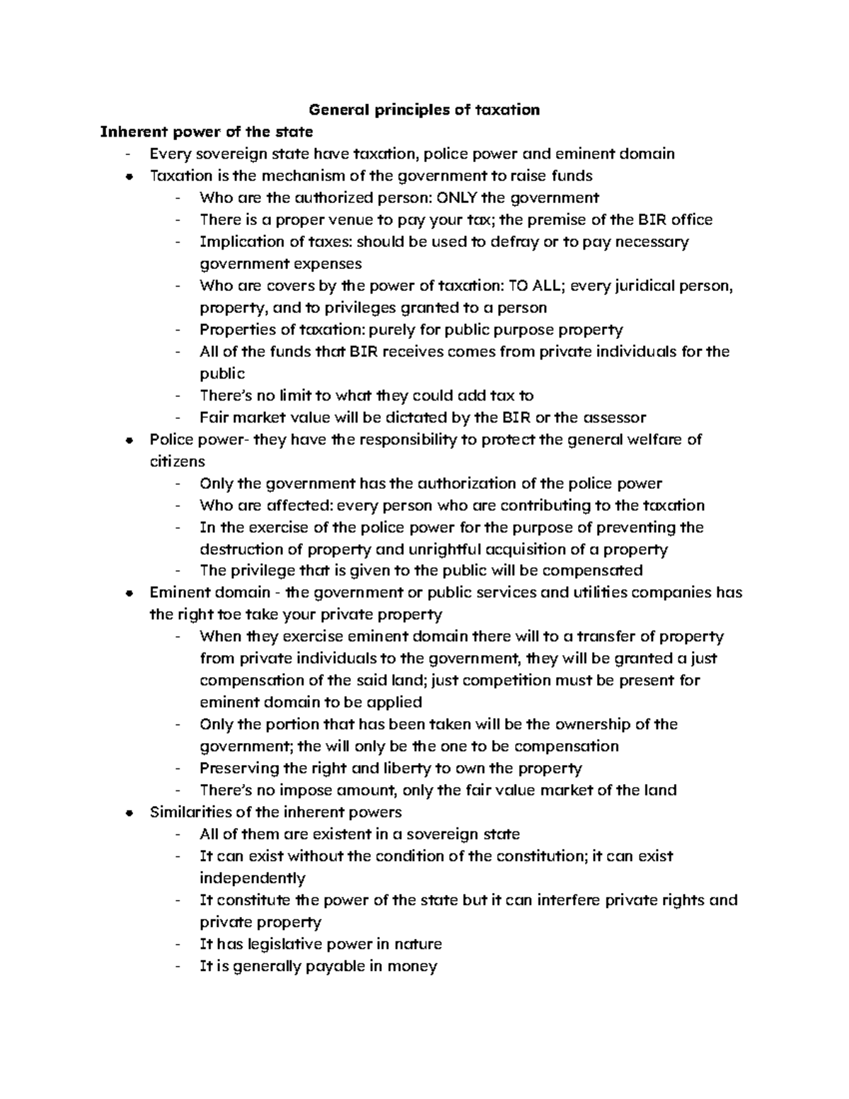 Taxation Principles and Inherent Powers of the State - Tax Notes Module ...