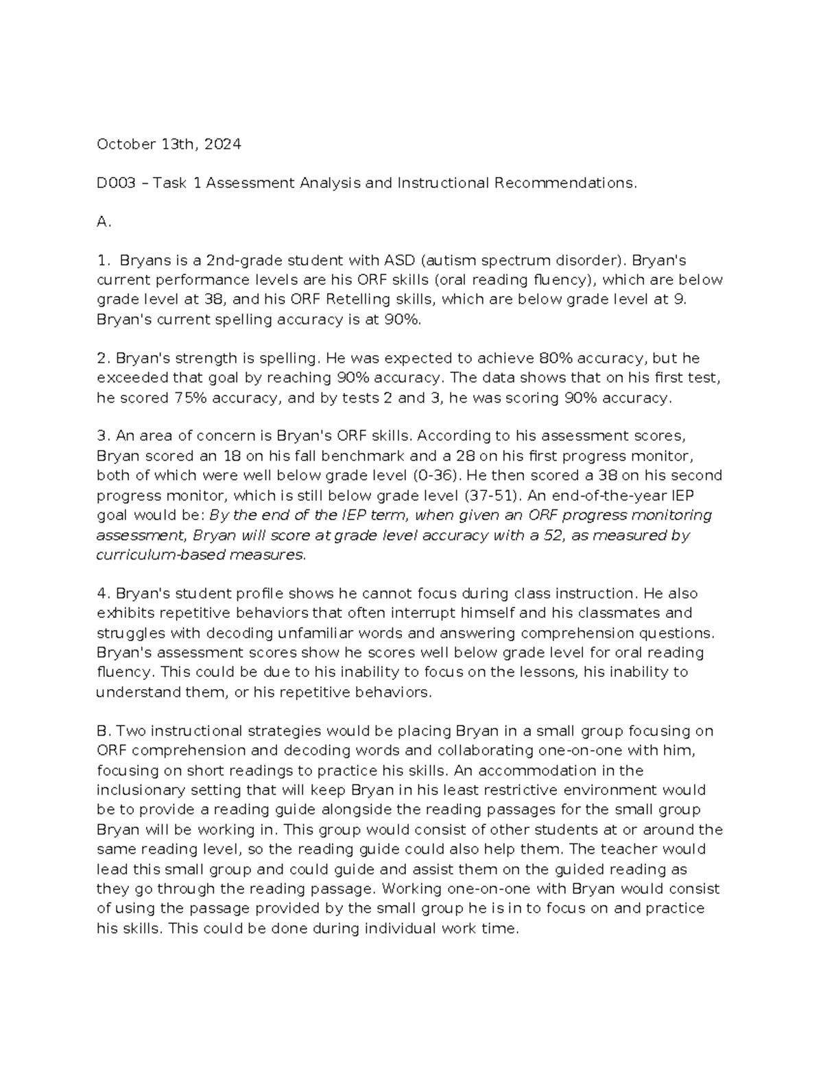 D003 - Task 1 - Preformative Assessment - October 13th, 2024 D003 ...