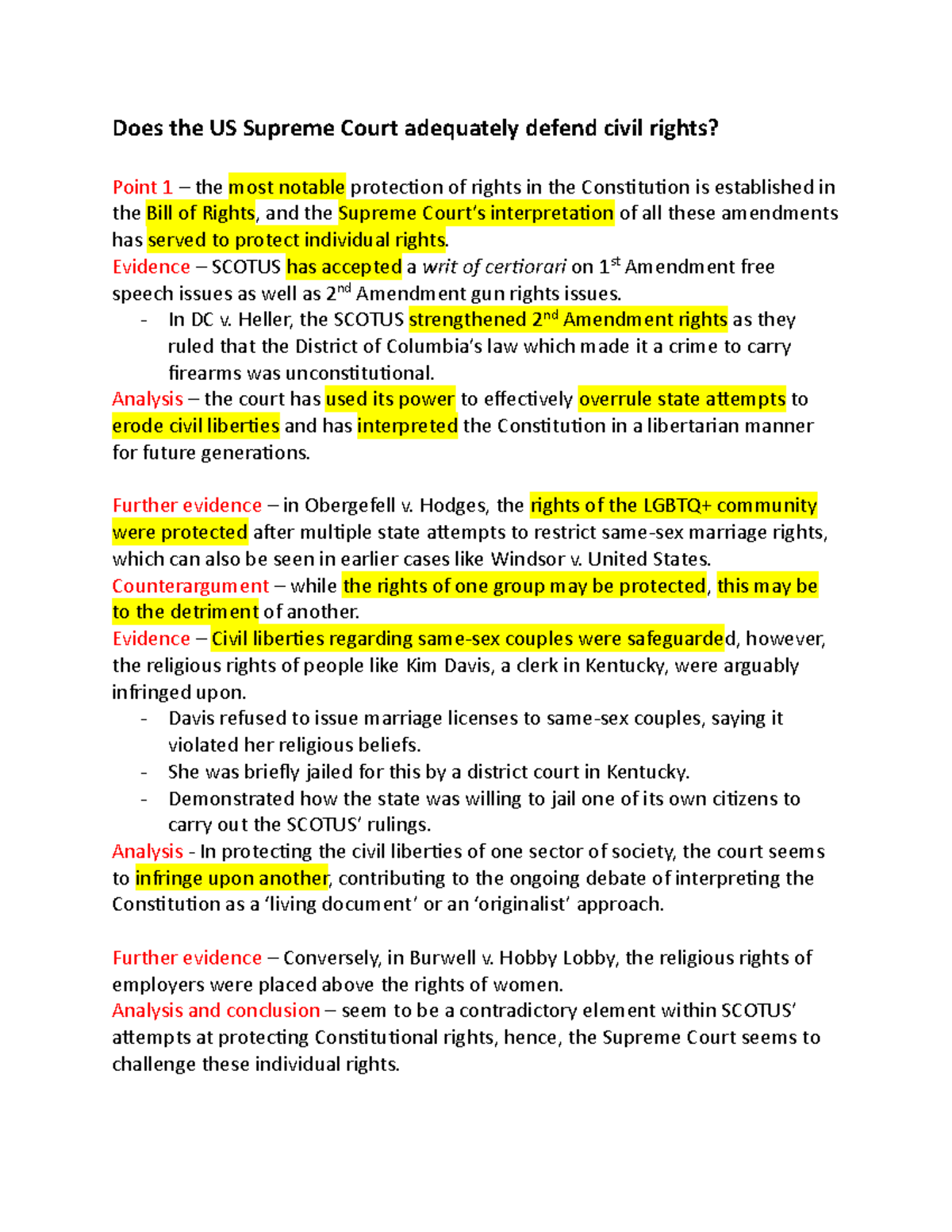 CIVIL RIGHTS & US SUPREME COURT: A CRITICAL ANALYSIS OF DEFENSE AND ...