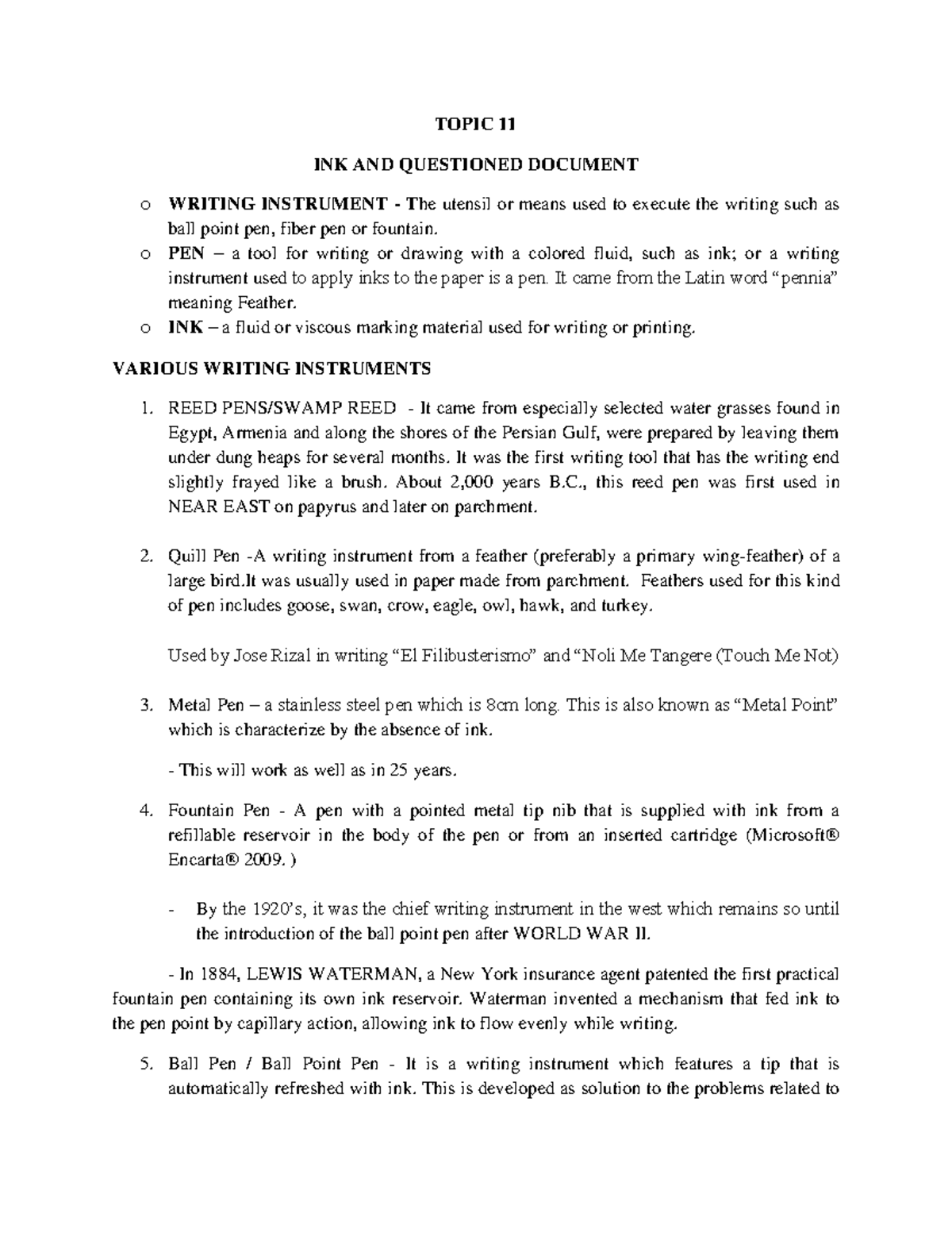 Topic 11: INK and Questioned Document Analysis (Study Notes) - Studocu