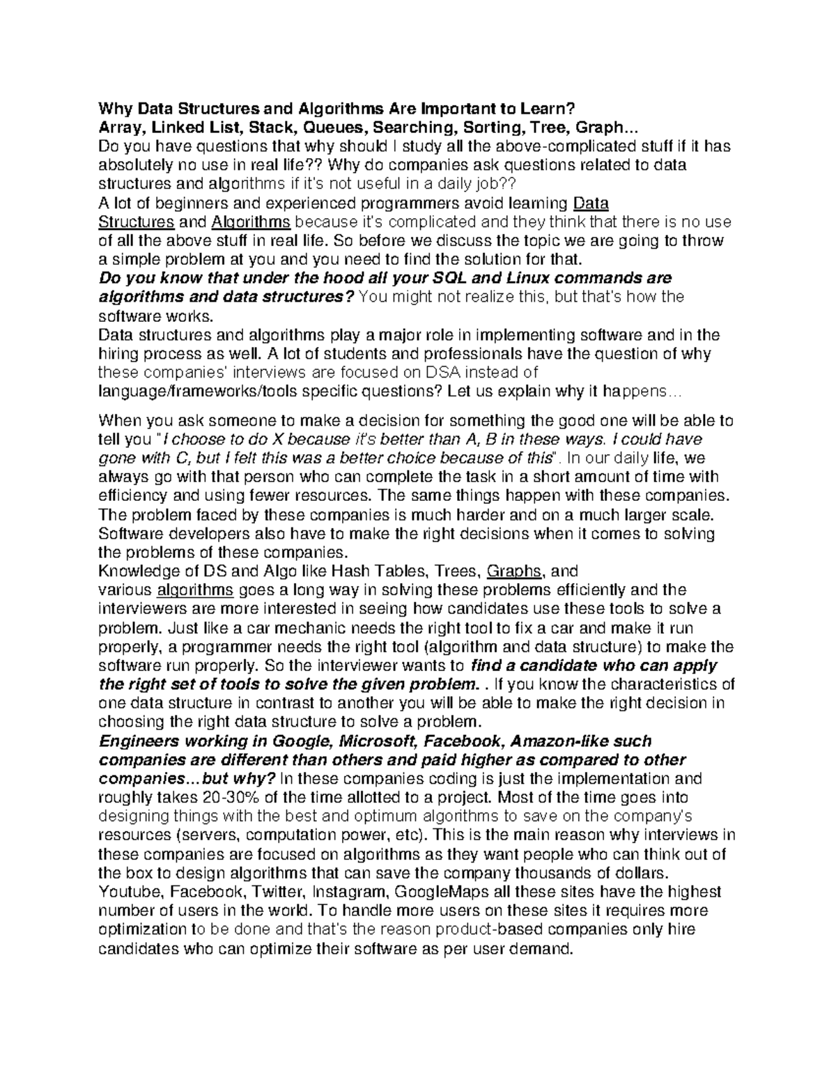 Why Data Structures And Algorithms Are Important To Learn Do You