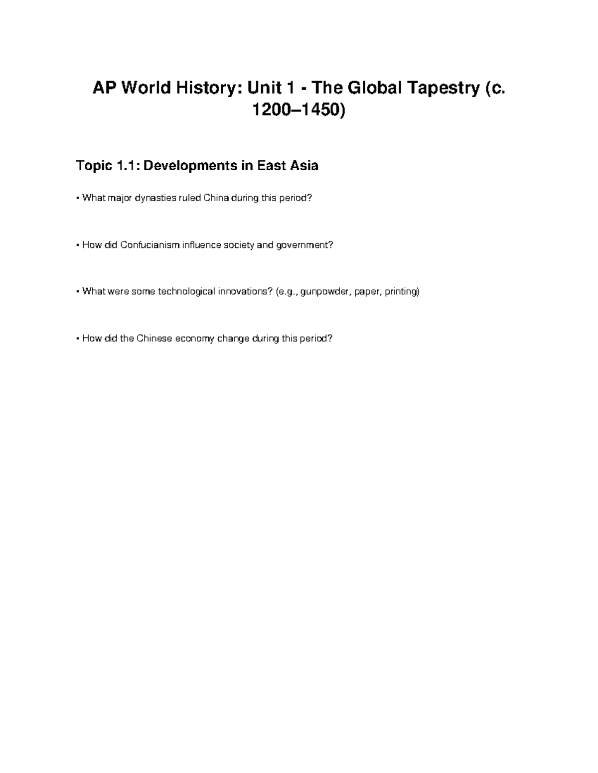AP World History: Unit 1 Global Tapestry Study Guide - Studocu