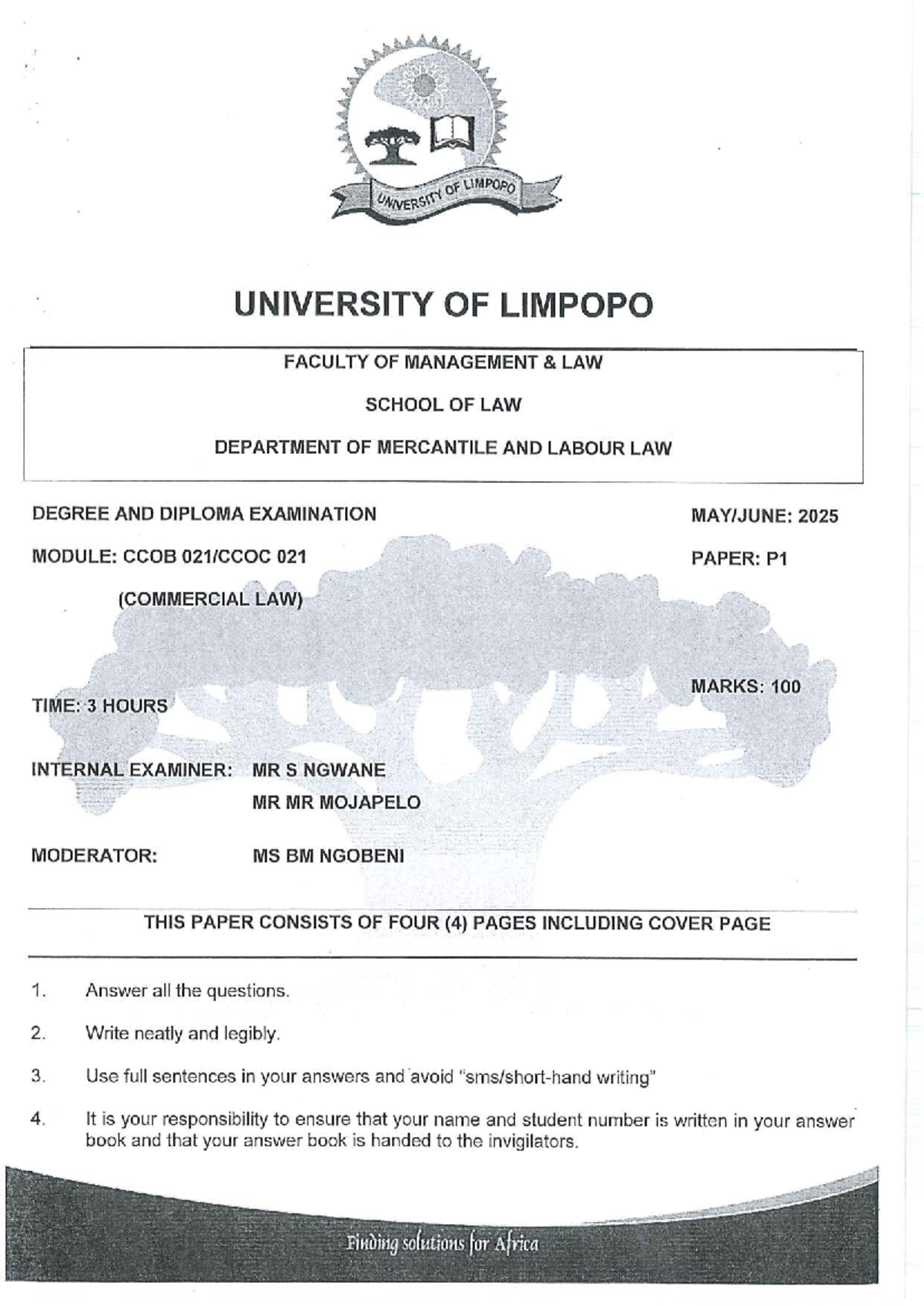 CCOB 021 Commercial Law Final Exam Paper - May/June 2025 - Studocu