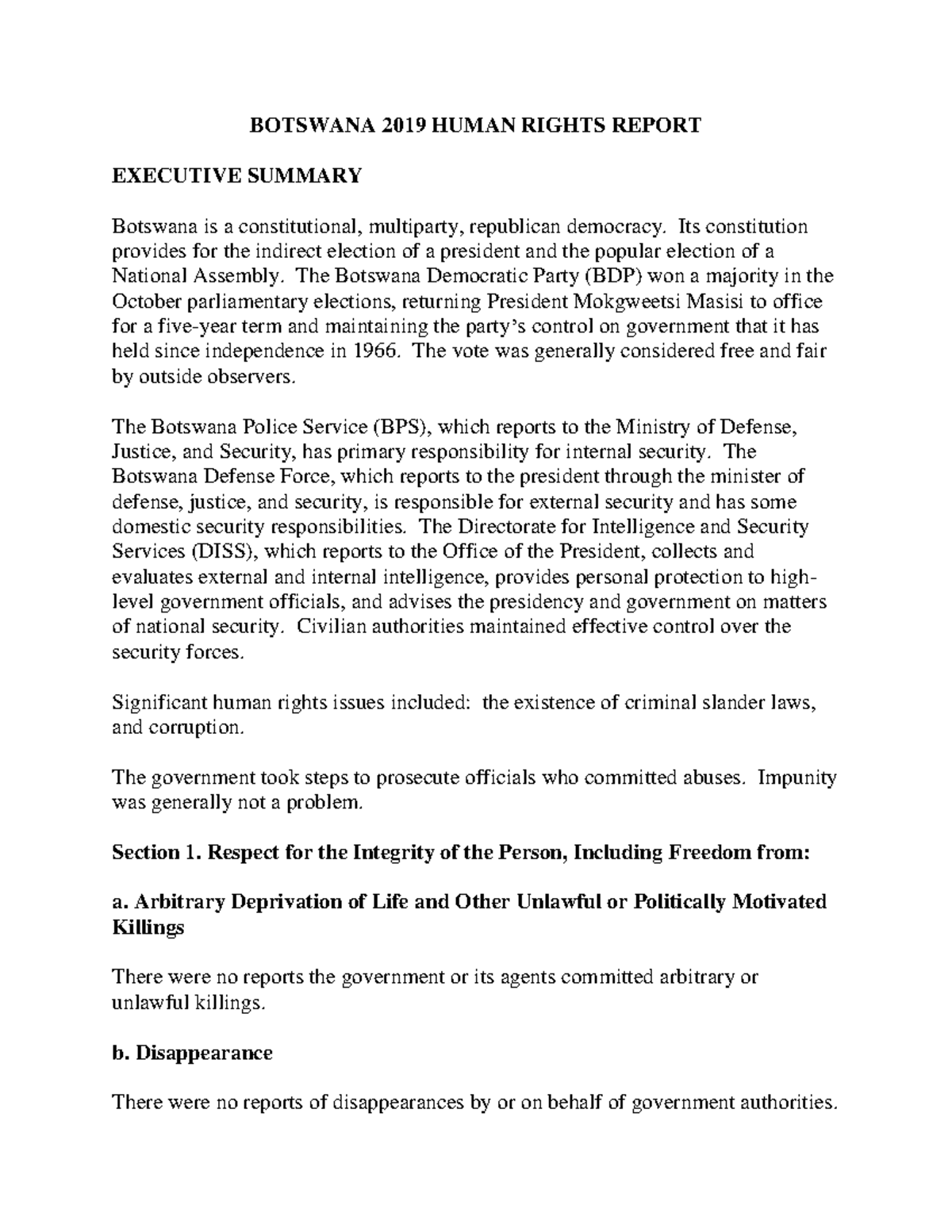 BOT 2019 Human Rights Report: Key Findings & Executive Summary - Studocu