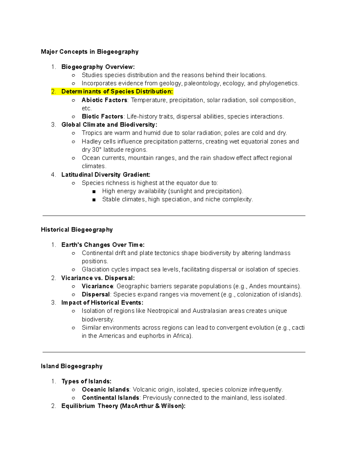 Biogeography Exam 3 Study Guide: Key Concepts and Definitions - Studocu