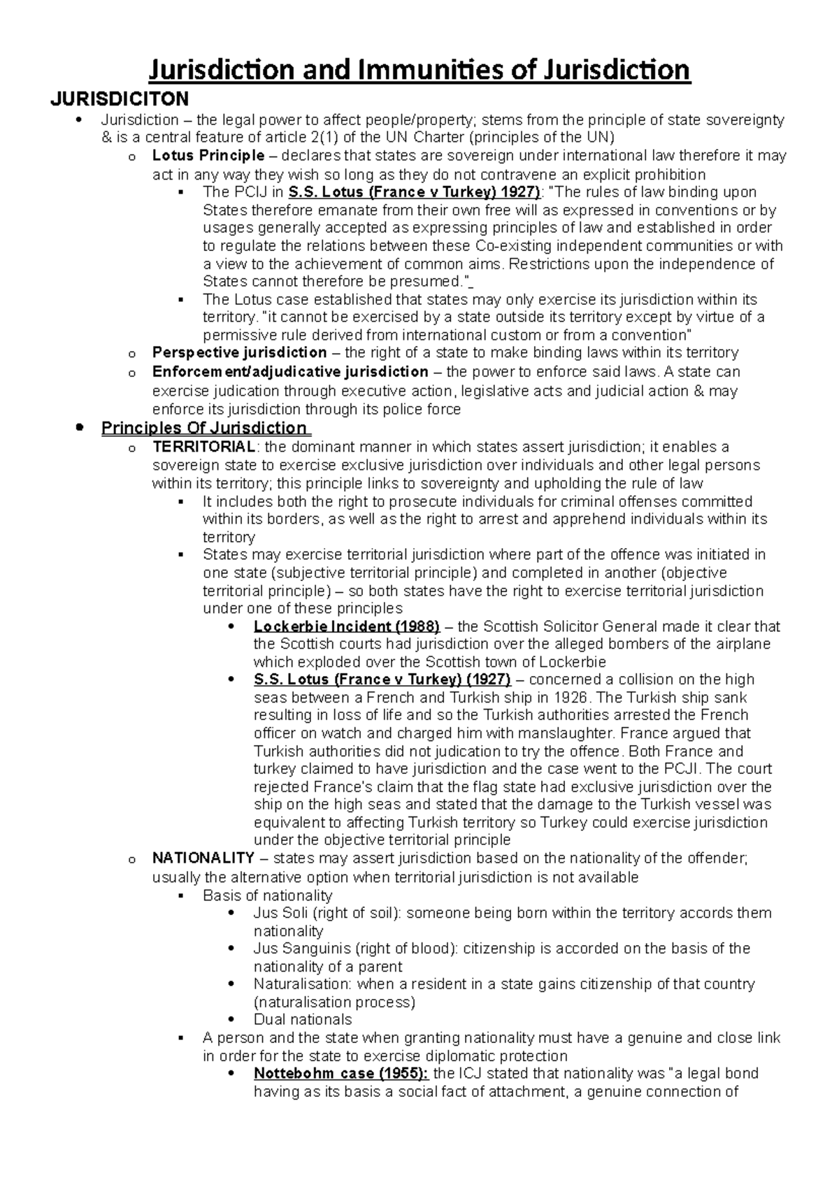 Jurisdiction - Comprehensive Revision Notes on State Jurisdiction - Studocu