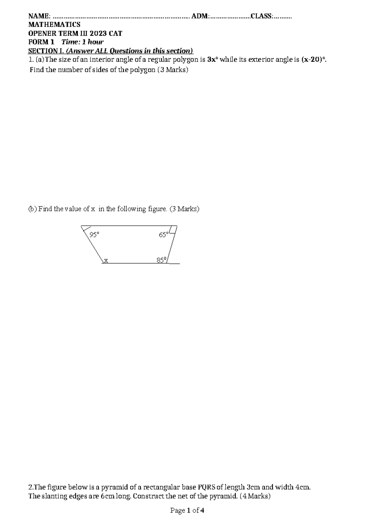 MTH F1 CAT 2023: Mathematics Opener Questions and Solutions - Studocu