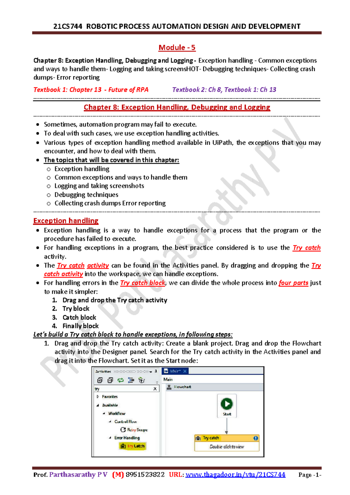 21CS744 RPA DESIGN & DEV: Module 5 Ch 8 - Exception Handling ...