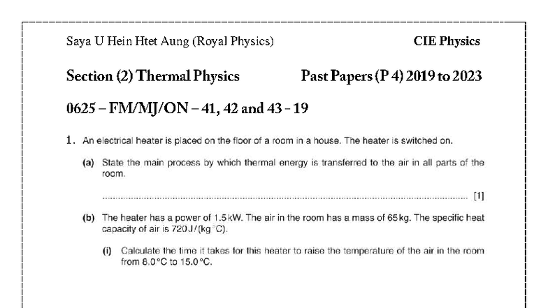 CIE Physics Paper (4): Thermal Physics Overview (2019-2023) - Studocu
