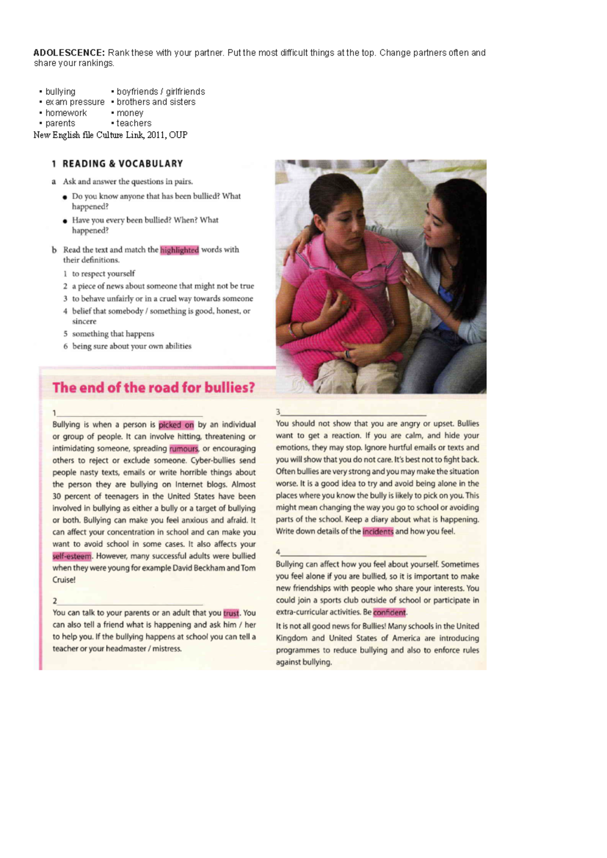 Bullying Ranking Activity for ADOLESCENCE Lesson - Studocu