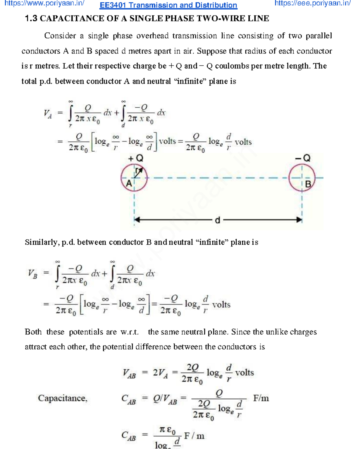 EE3401 Transmission and Distribution: Capacitance and Inductance Notes ...