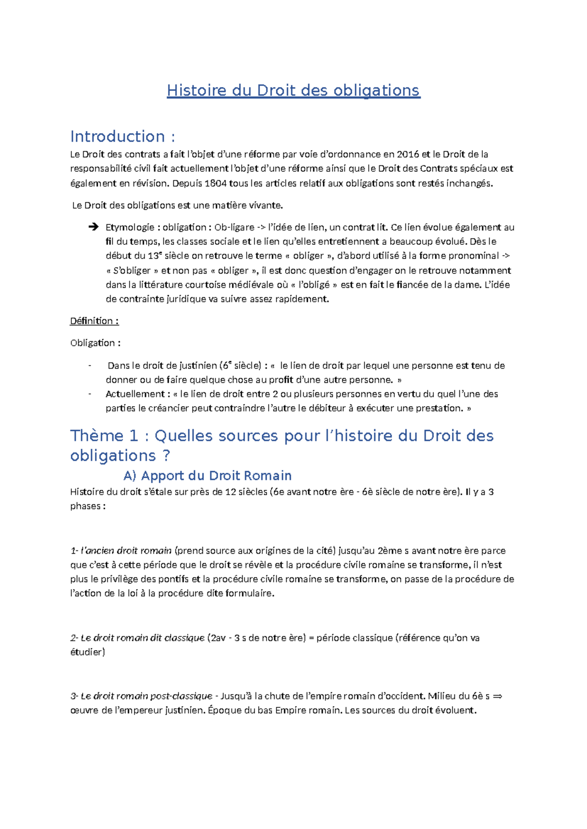 Histoire du Droit des Obligations : Évolution et Réformes (DROIT 101 ...