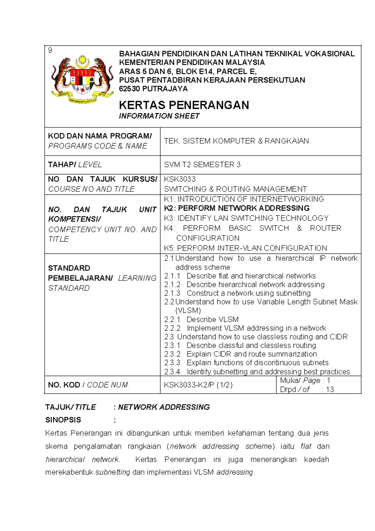 KSK3033 K2 P 1 - nota - 9 KOD DAN NAMA PROGRAM/ PROGRAMS CODE & NAME ...
