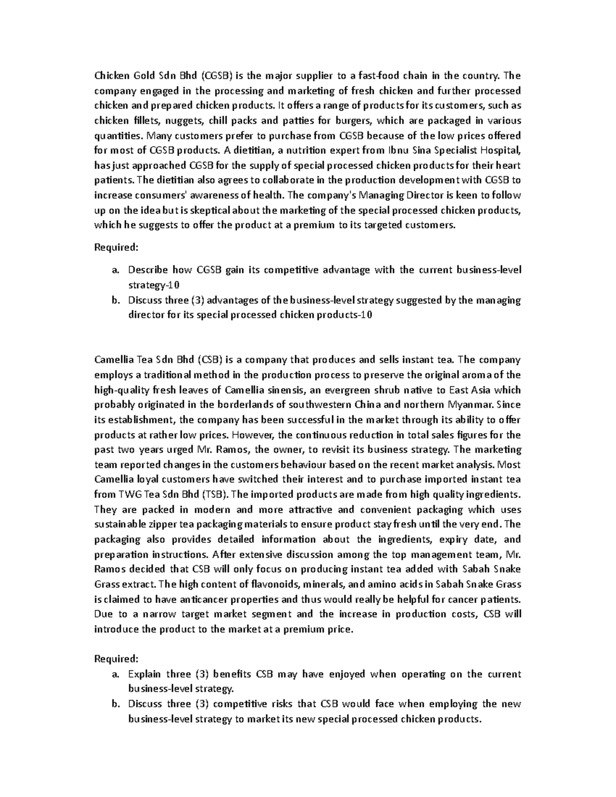 CGSB & CSB Business-Level Strategy Analysis and Competitive Risks - Studocu