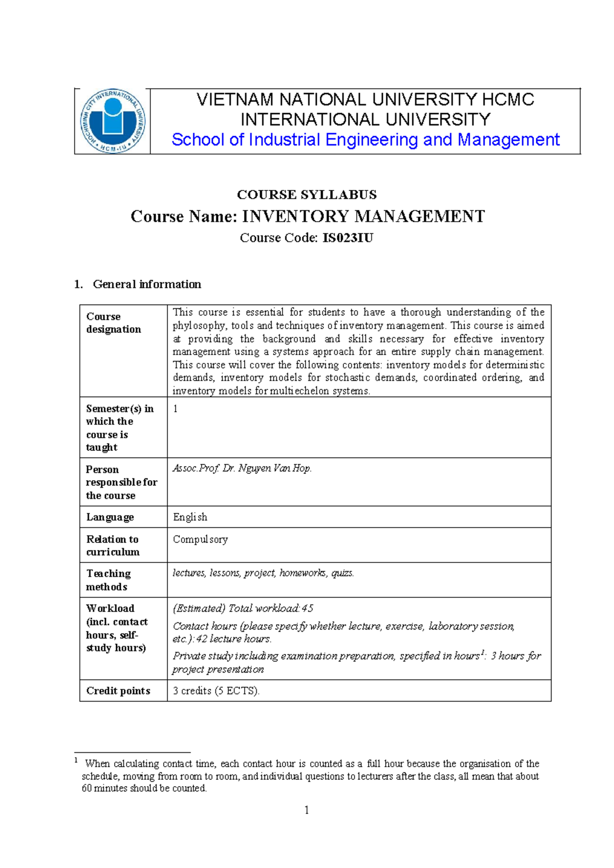 IS023IU - Syllabus for Inventory Management Course 2024U - Studocu