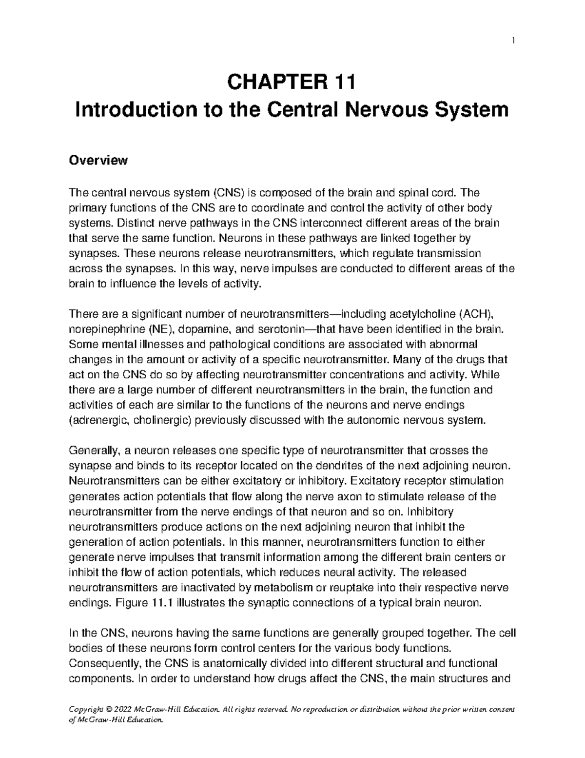 Chapter 11: Functions of the Central Nervous System (CNS) and Disorders ...