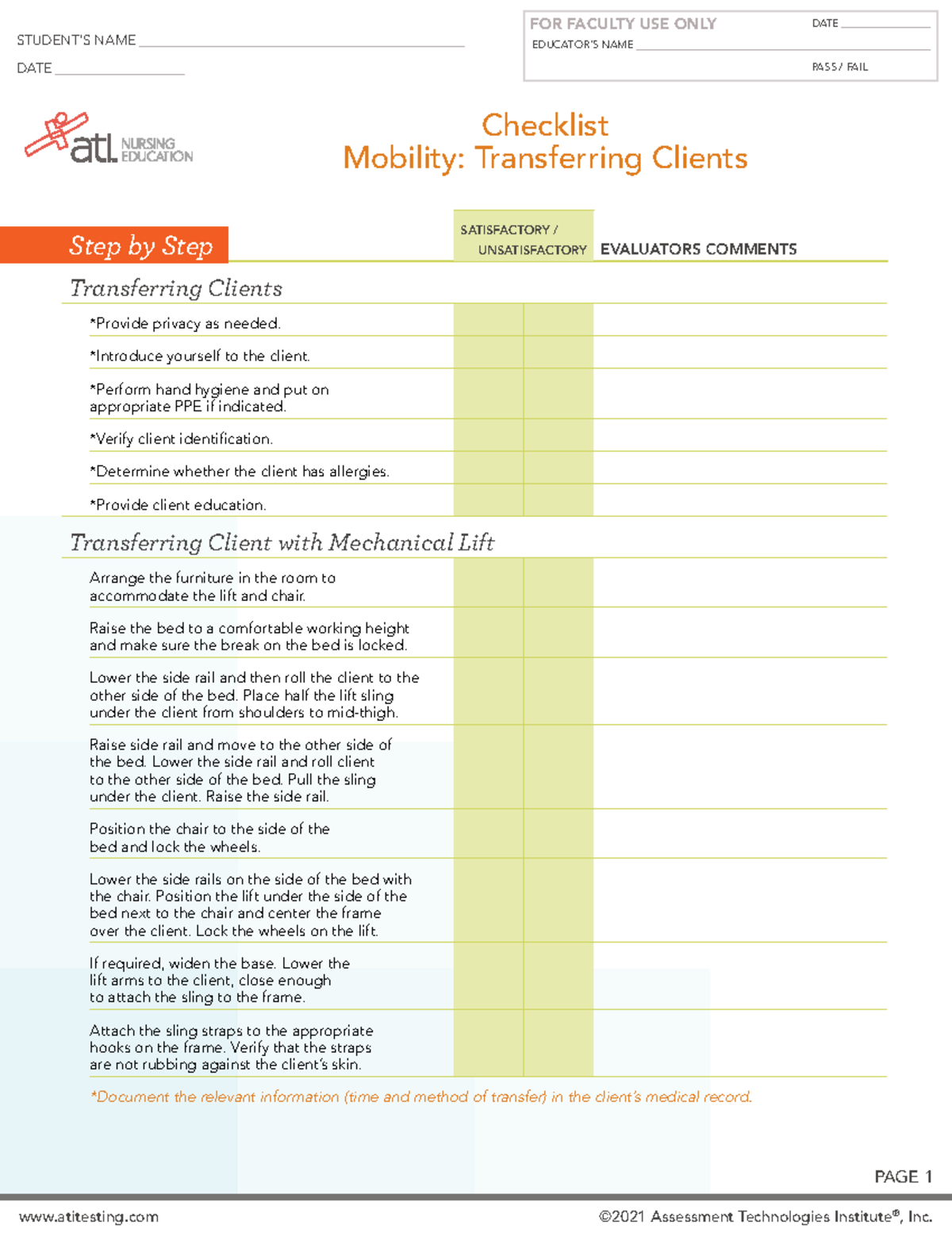 ATI: Mobility Transfer Clients - Step by Step Checklist Guide - Studocu