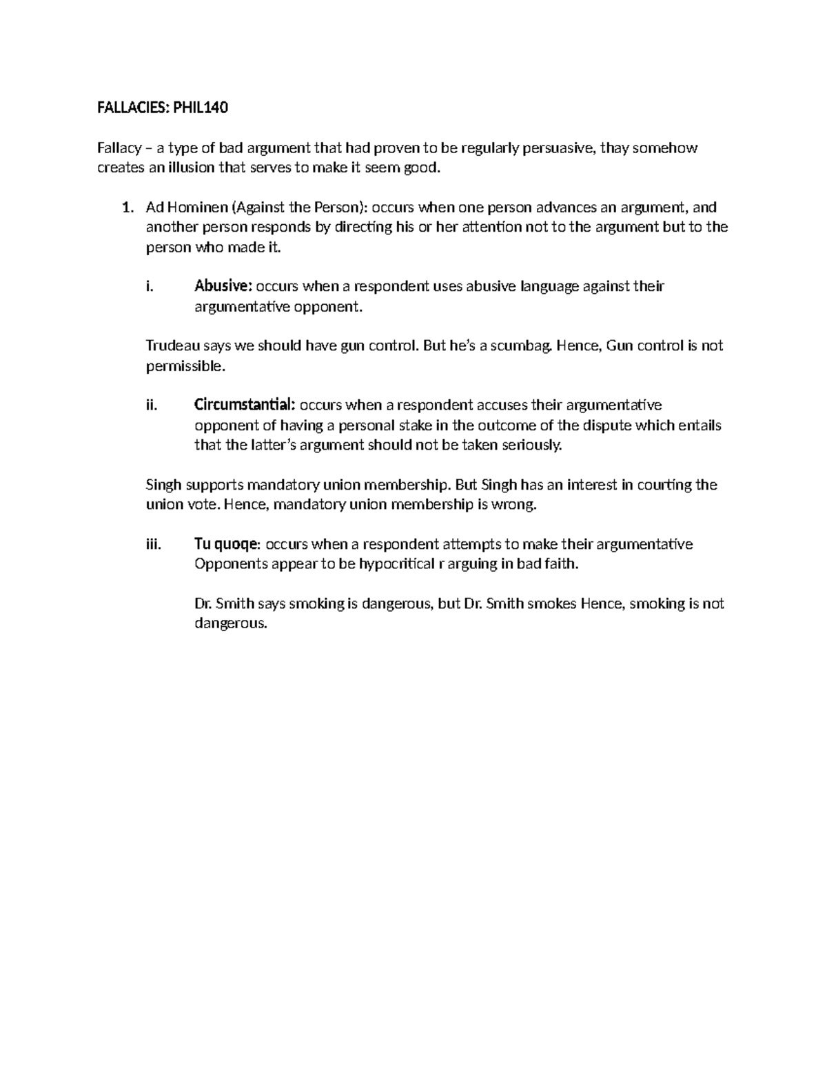 PHIL140: Understanding Fallacies in Argumentation - Studocu