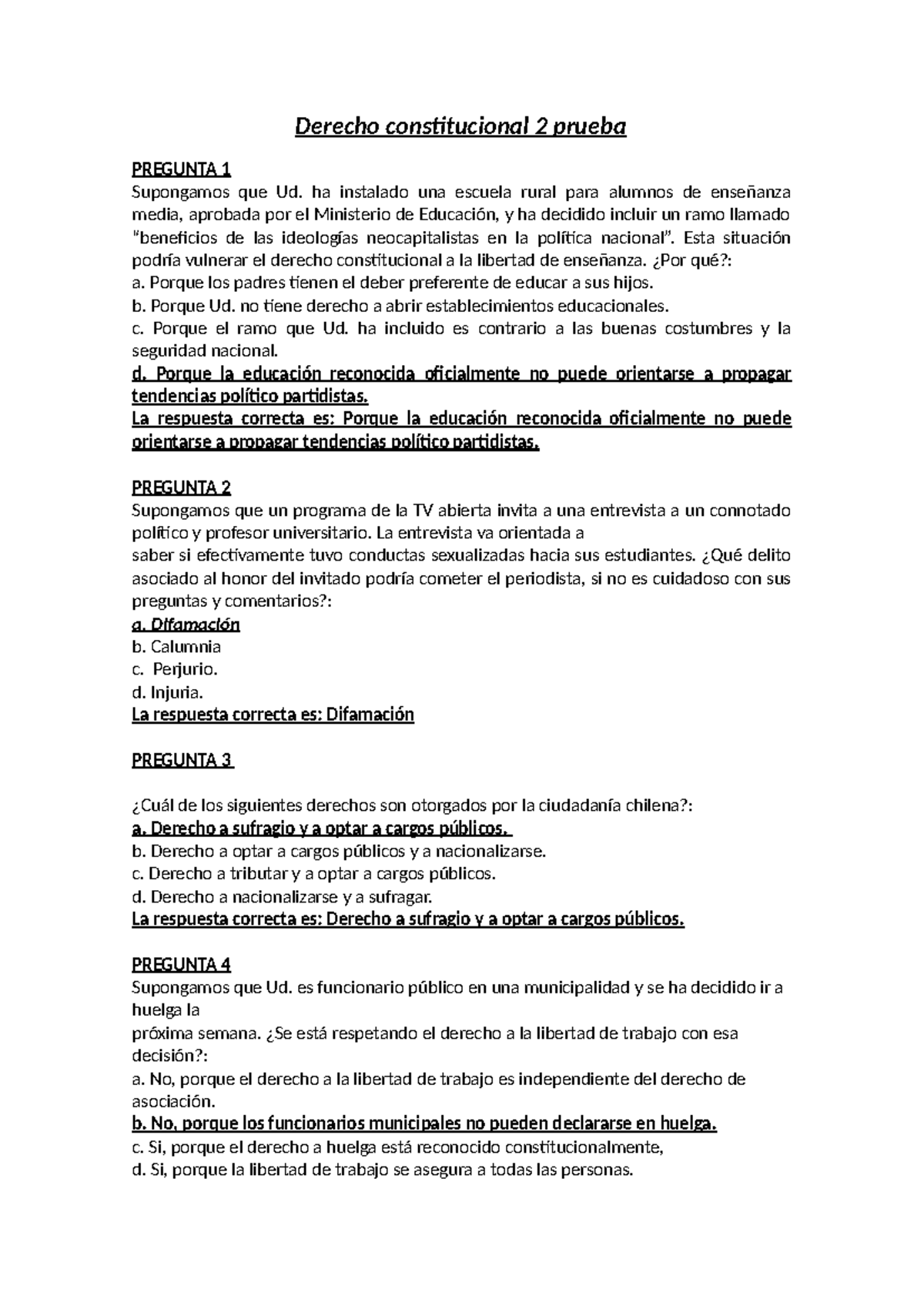Derecho Constitucional 2: Prueba de Evaluación y Respuestas - Studocu
