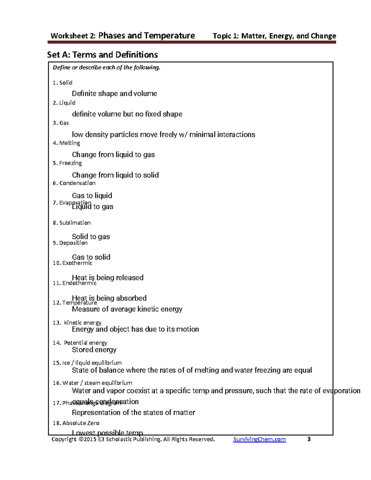 Understanding Phases of Matter and Energy Changes: Topic 1 Workbook ...