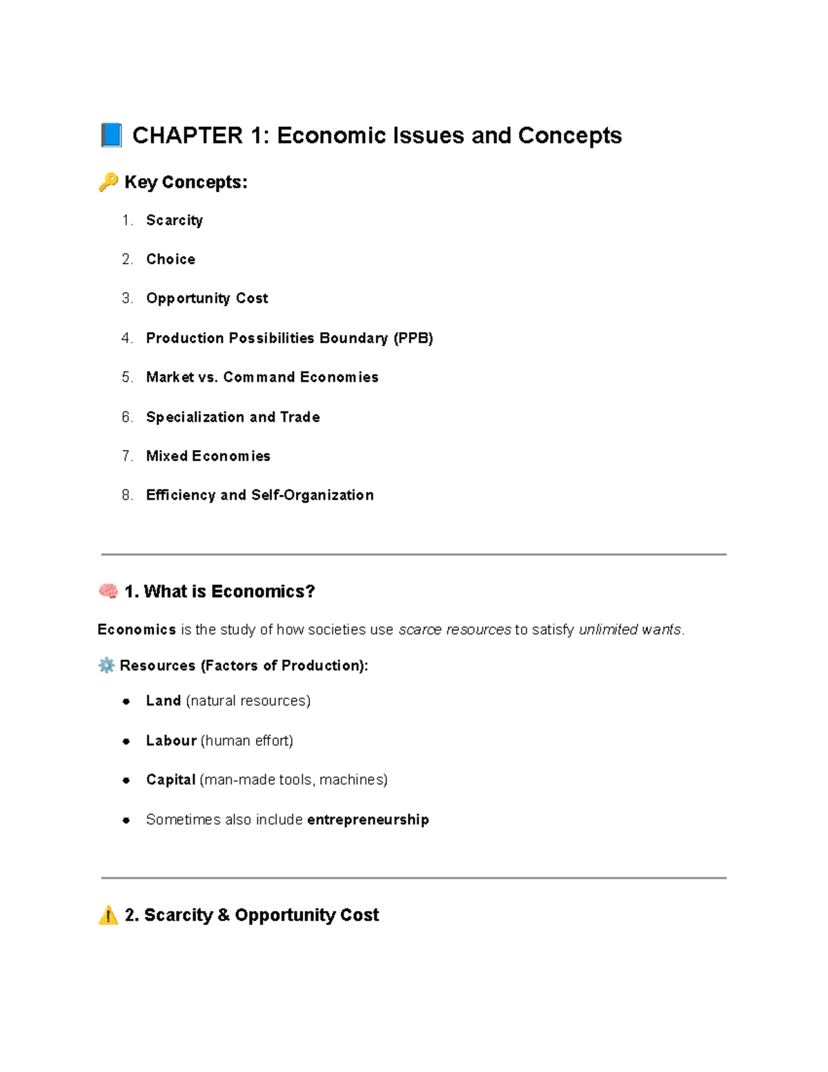 Econ 201 Chapter 1: Key Concepts in Economic Issues and Scarcity - Studocu