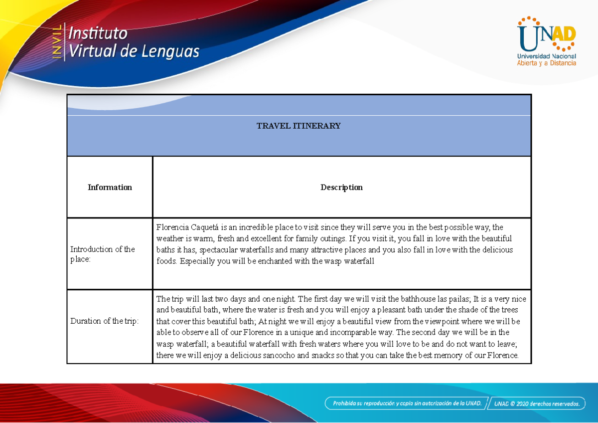 Annex 4 - Travel Itinerary chart - psicologia clinica - UNAL - Studocu