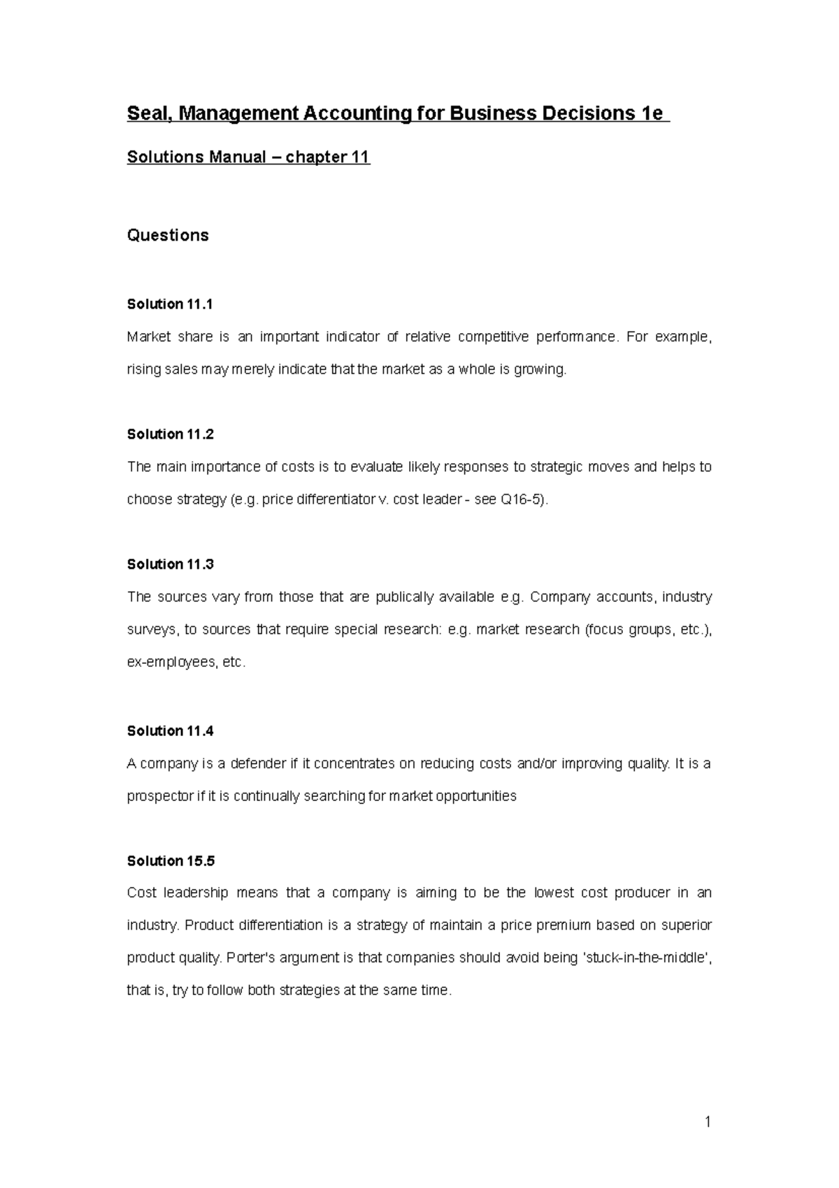 Solutions Manual for Management Accounting - Chapter 11 Insights ...