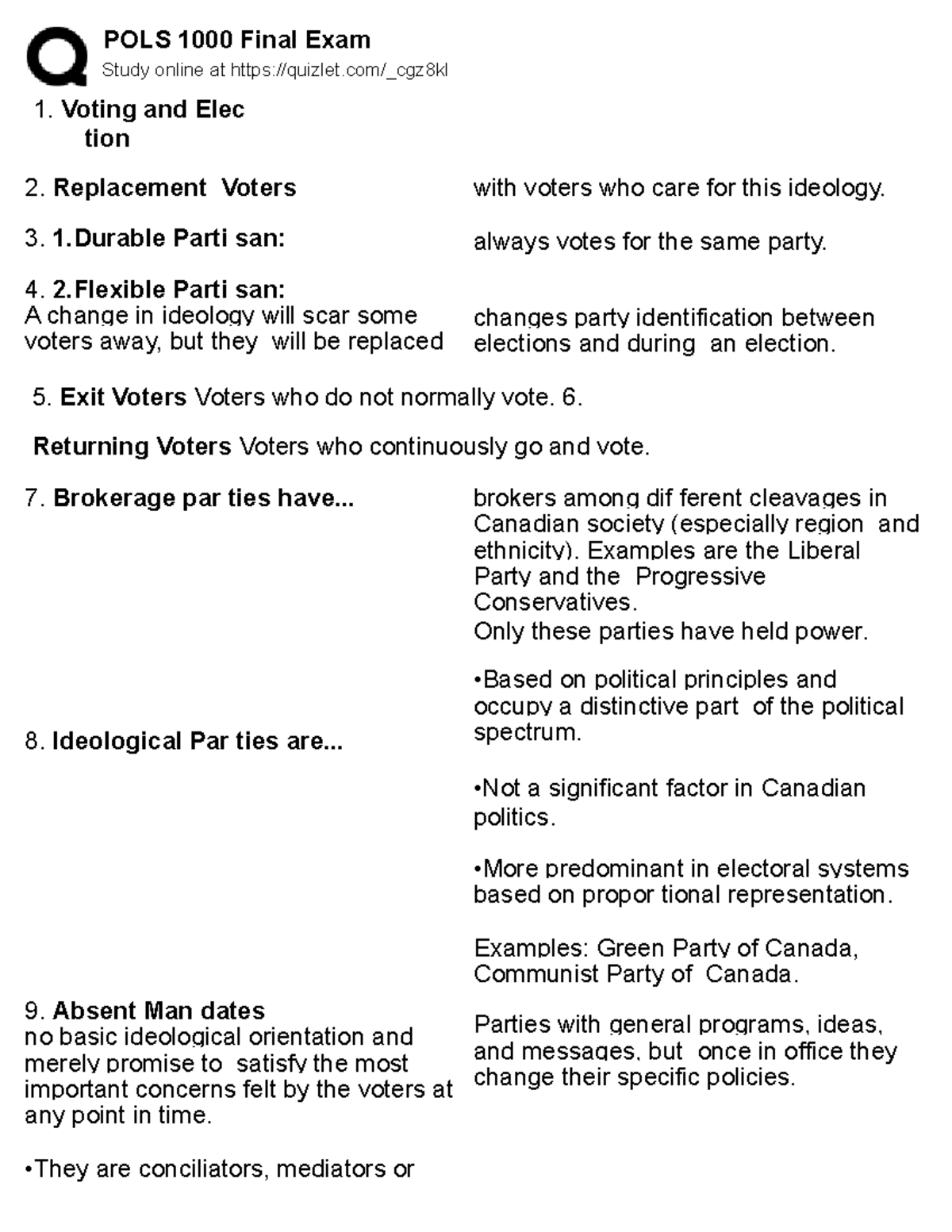 POLS 1000 Final Exam Comprehensive Study Guide - Studocu