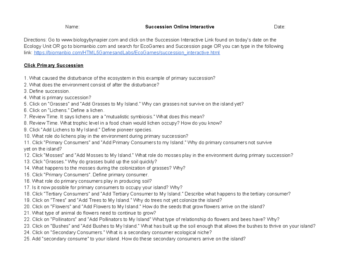 LS2.7 Interactive Guide to Primary Succession in Ecology - Studocu