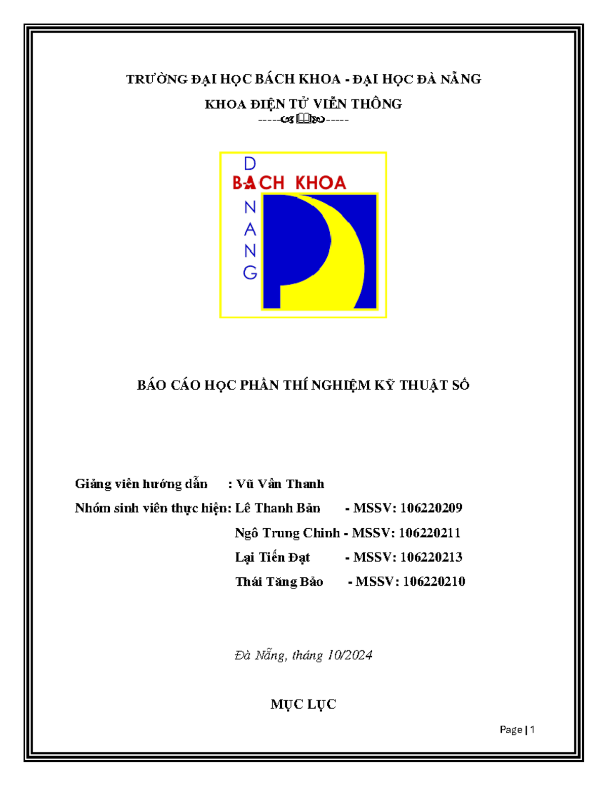 Báo cáo Thí nghiệm Kỹ thuật Số - Trường ĐH Bách Khoa Đà Nẵng - Document Preview