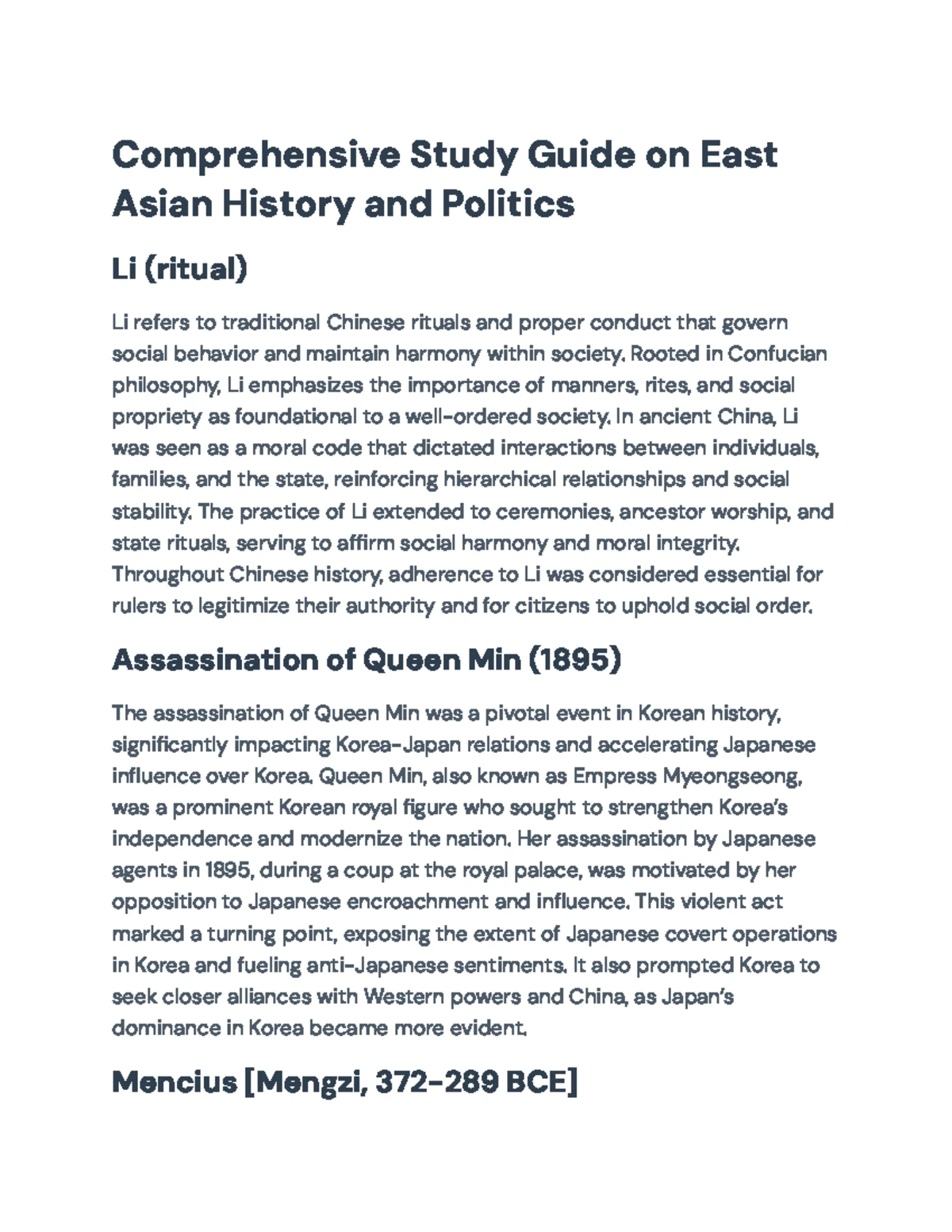 Comprehensive Study Guide on East Asian History and Politics (EAP 101 ...